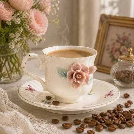 طقم فناجين قهوة 6 قطع مع صحون – تصميم فاخر 6-9