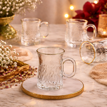 طقم 12 كاسة شاي زجاجية بمقبض – لمسة فخامة وأناقة يومية