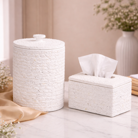 طقم علبة محارم مع سلة مهملات بتصميم أنيق وعصري Y-3093-MT + Y-3092-MT