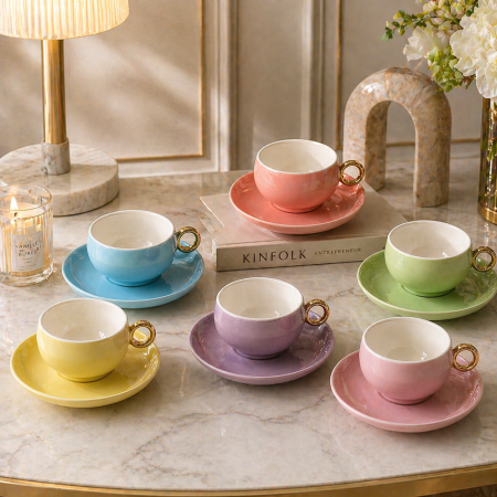 طقم 6 فناجين قهوة بتصميم عصري وألوان باستيل 6-18