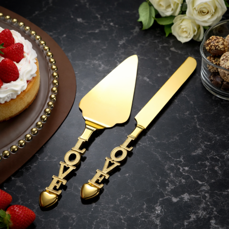 طقم تقديم كيك فاخر (سكين + رافعة) بتصميم LOVE 3-2