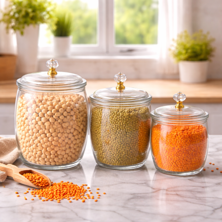 طقم علب تخزين أكريليك فاخر – 3 قطع بغطاء