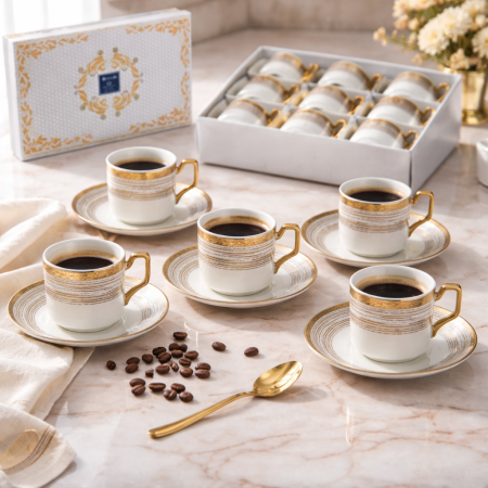طقم فناجين قهوة فاخر (12 فنجان + 12 صحن)