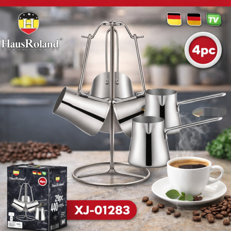 طقم غلايات ركوات قهوة تركية ستانلس ستيل – 4 قطع (XJ-01283)