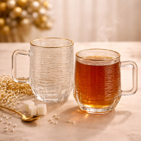 طقم كاسات شاي زجاج فاخر – 12 قطعة بحافة ذهبية