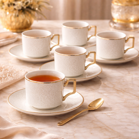 طقم فناجين شاي فاخر – 6 قطع (6 فناجين + 6 صحون)