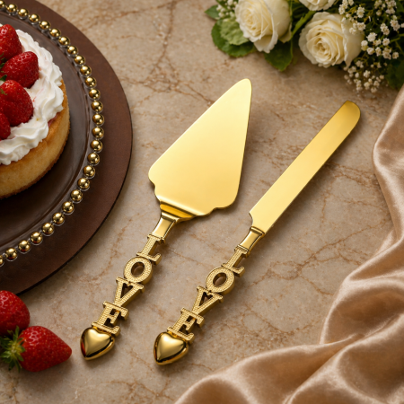 طقم تقديم كيك فاخر (سكين + رافعة) بتصميم LOVE 3-2