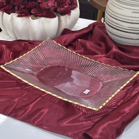 صحن ضيافة زجاج مستطيل اطار ذهبي