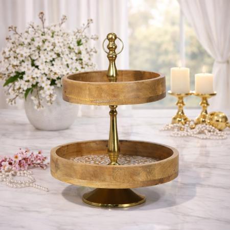 ستاند تقديم خشب فاخر بطبقتين – لمسة أناقة لكل مناسبة 89715