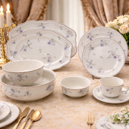 طقم سفرة فاخر بنقشة زهور ناعمة – 39 قطعة (لـ 6 أشخاص)