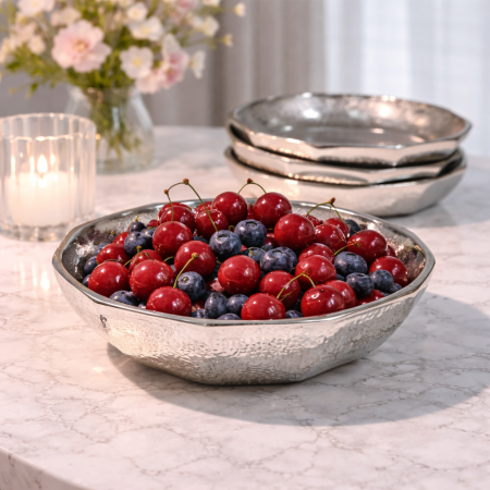 صحن فواكه تقديم أنيق باللون الفضي بلمسة فاخرة 18 سم 89627