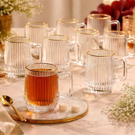 طقم كاسات شاي زجاج فاخر مخطط – 12 قطعة