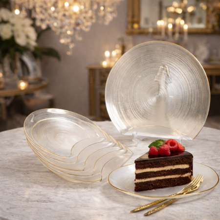 طقم صحون 7 قطع زجاج فاخر بحواف ذهبية – أناقة تزيّن مائدتك