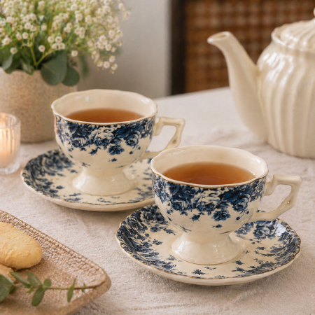 طقم فناجين شاي 6 +6 فناجين بتصميم كلاسيكي فاخر 4-4