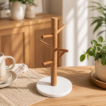 ستاند مجات خشب بتصميم أنيق وعصري مع قاعدة رخام فخمة 25654