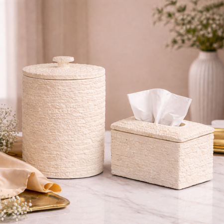 طقم علبة محارم مع سلة مهملات بتصميم أنيق وعصري Y-3093-BG + Y-392-BG