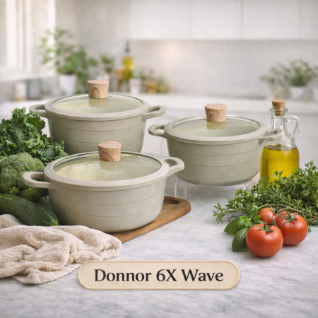 طقم طناجر مجموعة Donnor 6X Wave الصغيرة المكونة من 6 قطع وسط