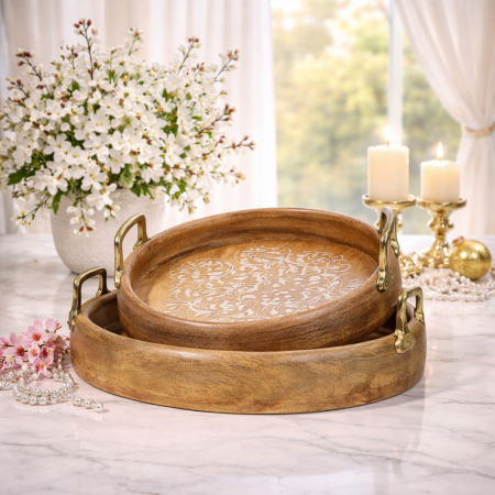 طقم صواني تقديم خشبية فاخرة بتصميم أنيق وعصري 89721