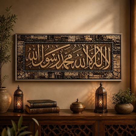 برواز لوحة جدارية إسلامية – “لا إله إلا الله محمد رسول الله” بتصميم فاخر19-13
