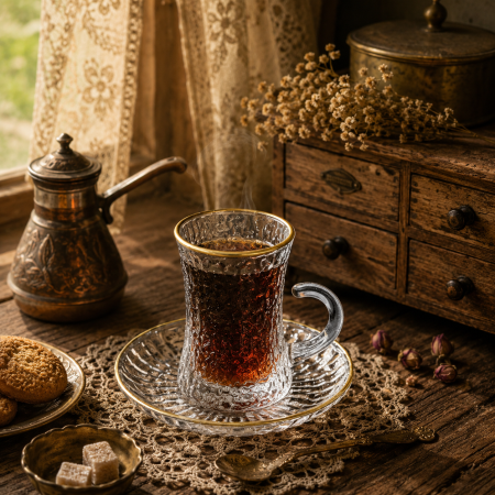 طقم كاسات شاي فاخر مكوّن من 6 كاسات مع 6 صحون