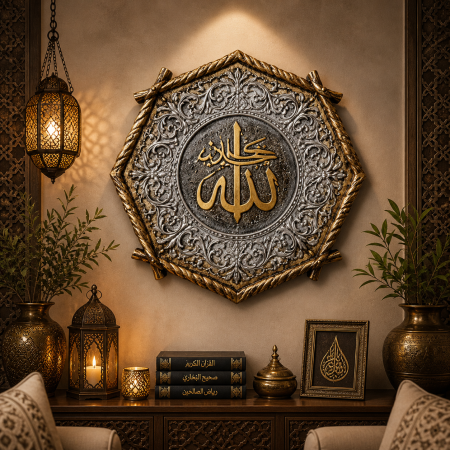 برواز دائري إسلامي فاخر – تحفة فنية باسم الله ومحمد ﷺ