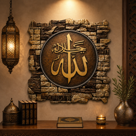 برواز مربع إسلامي فاخر – تحفة فنية باسم الله ومحمد ﷺ