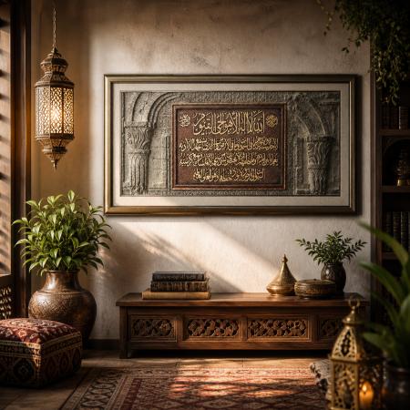 برواز لوحة جدارية آية الكرسي بإطار كلاسيكي فاخر 19-16