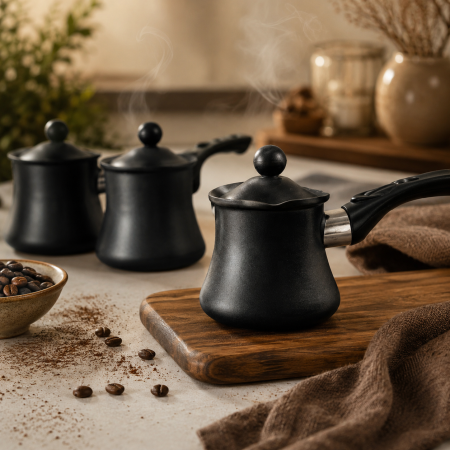 طقم 3 بكارج قهوة اسود مع غطاء