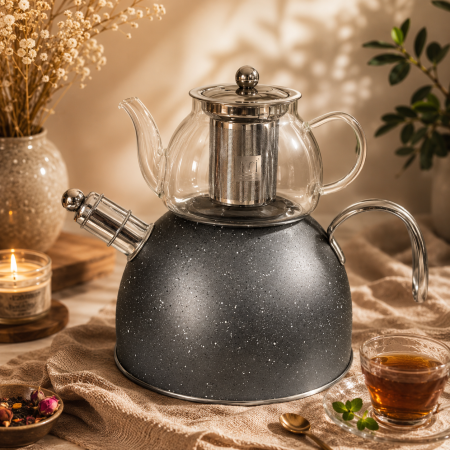 إبريق شاي تركي طبقتين بتصميم أنيق وعصري