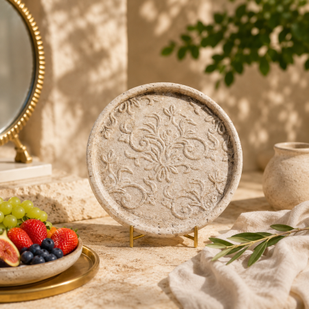 صحن تقديم فواكه مزخرف بيج HT6935