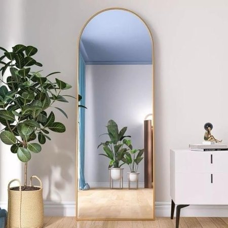 مراية طويلة بإطار معدن وتصميم مطوي، لون ذهبي، مقاس 60 سم × 1.60 متر