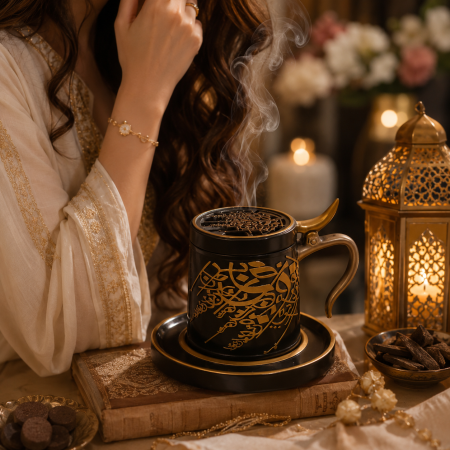 مبخرة بتصميم فنجان وزخارف عربية فاخرة