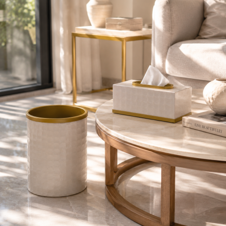 طقم سلة مع علبة محارم نحاس هندي مصدف – G-12864