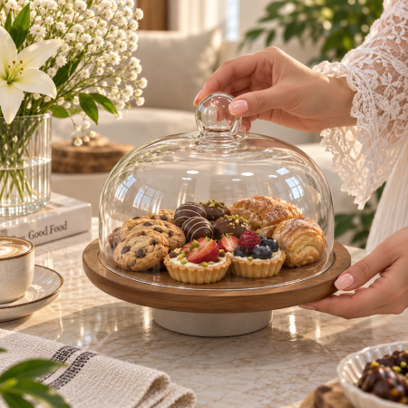 جاط كيك خشب بغطاء زجاج – D159-12 | قياس 26 سم