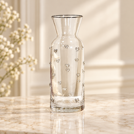 ابريق كوز زجاج سادة شكل فيونكة تلزيق بحف فضي GF69/33