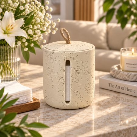 علبة محارم حجر بيج – D103-3 | قياس 15 × 14 سم