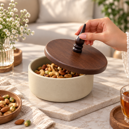 مضيفة سيراميك بيج بغطاء خشبي – D159-1