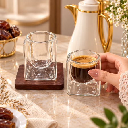 طقم شاي و فناجين قهوة زجاج دبل – 18 قطعة