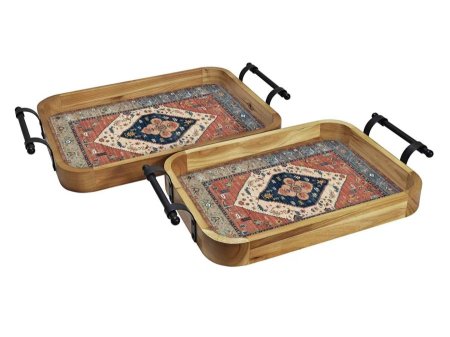 طقم صينيتين خشبيتين بطابع شرقي - تصميم سجاد إيراني