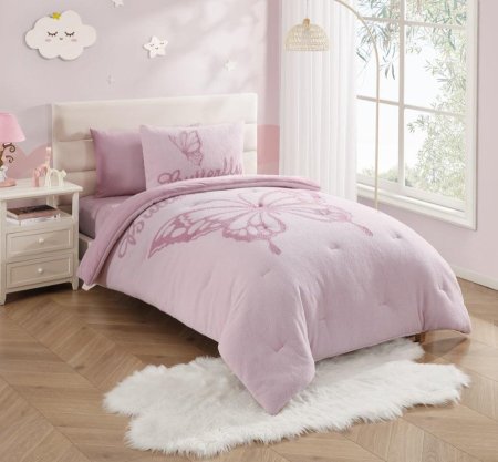 غطاء لحاف سرير مفرد و نصف 4 قطع بابيلون زهري