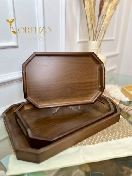 طقم صواني خشب مستطيل سداسي 3 قطع