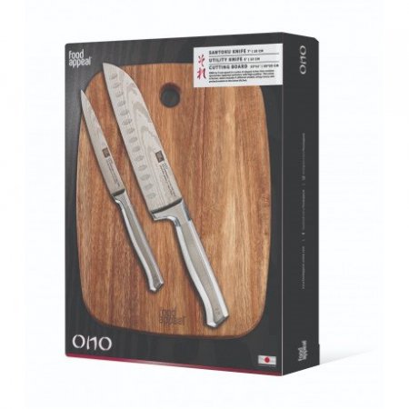 فود أبيل طقم سكاكين مع لوح تقطيع 3 قطع، من سلسلة ONO، ستانلس ستيل.