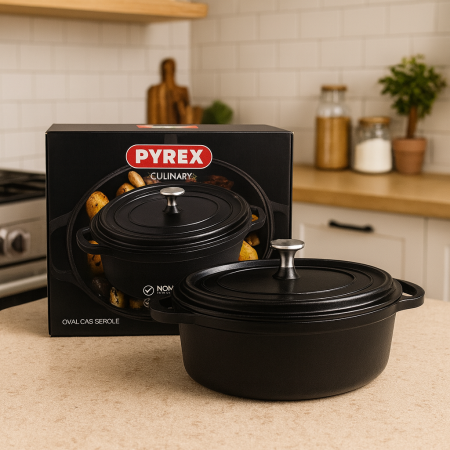 طنجرة بايركس بيضاوية 26 سم – لون أسود  Pyrex Oval Casserole Pot 26cm – Black