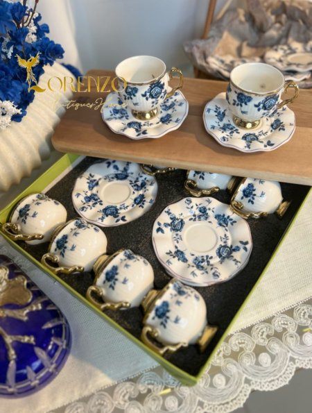 طقم فناجين قهوة 12 نقش ازرق