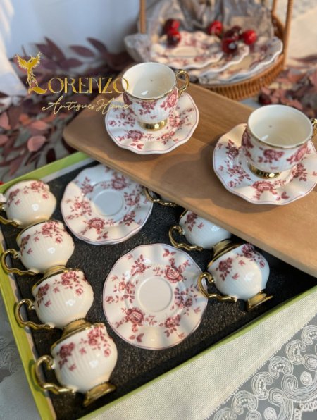 فناجين قهوة 12 نقش عنابي