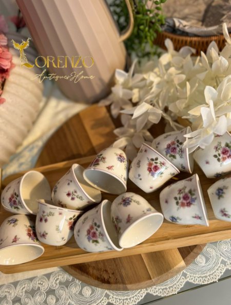 فناجين قهوة 12 سادة ( ابيض بنقش ورد )