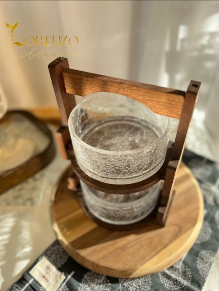 مضيفة زجاج مُتلئلئ وخشب طبقتين ( بدون غطاء )