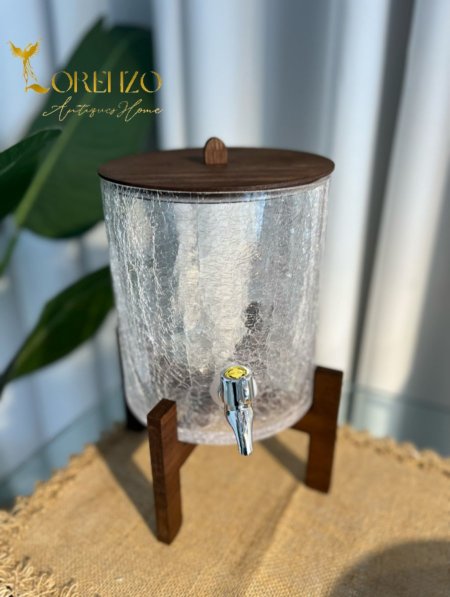 ابريق زجاج مُتلئلئ مع قاعدة خشب + غطاء